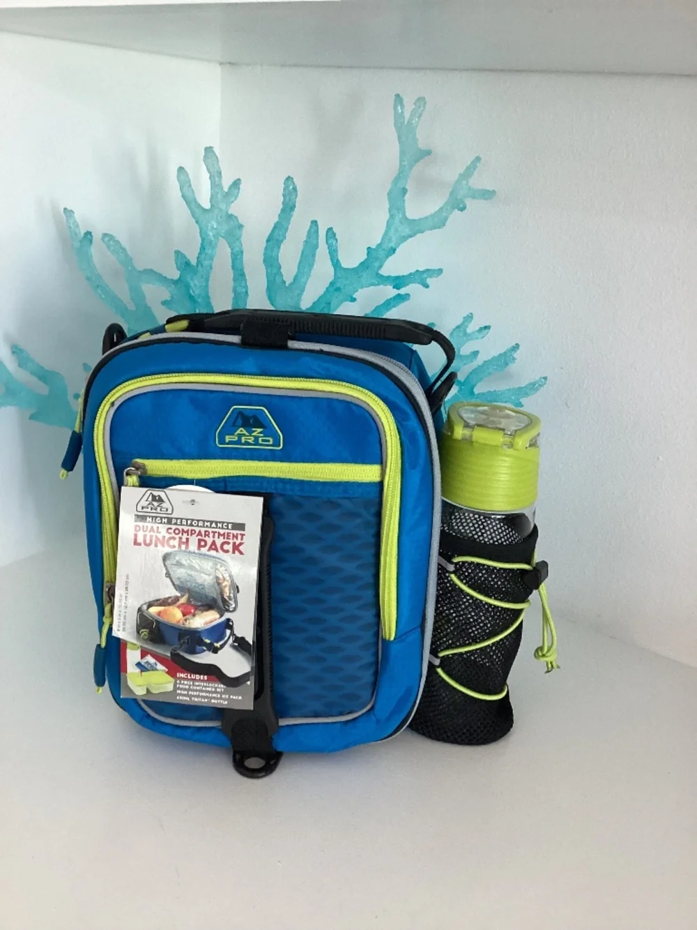 AZ Pro Insulated Zipper Lunch Bag, Blue Geometric w/ Containers & Ice Packs NEW
